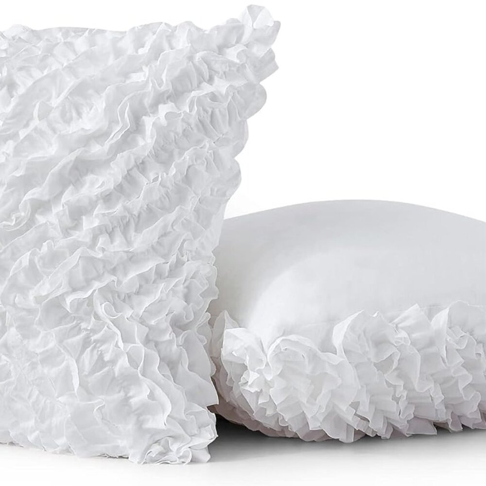 White Ruffled Throw Pillow Covers (Set of 2), 3D Design Handmade 20 x 20
